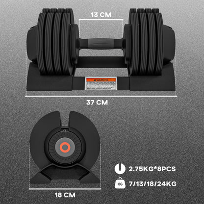 SPORTNOW 2 X 24KG Adjustable Dumbbells Set, 4-in-1 Weights Set With Storage Tray And Non-Slip Handle, Home Gym Fitness Equipment, Black