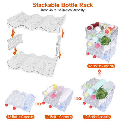 1Pc 4 Tier Bottle Storage Holder 12 Bottles Transparent Stackable Bottle Organizer Standing Drink Holder Shelf For Kitchen Fridge Cabinet Pantry