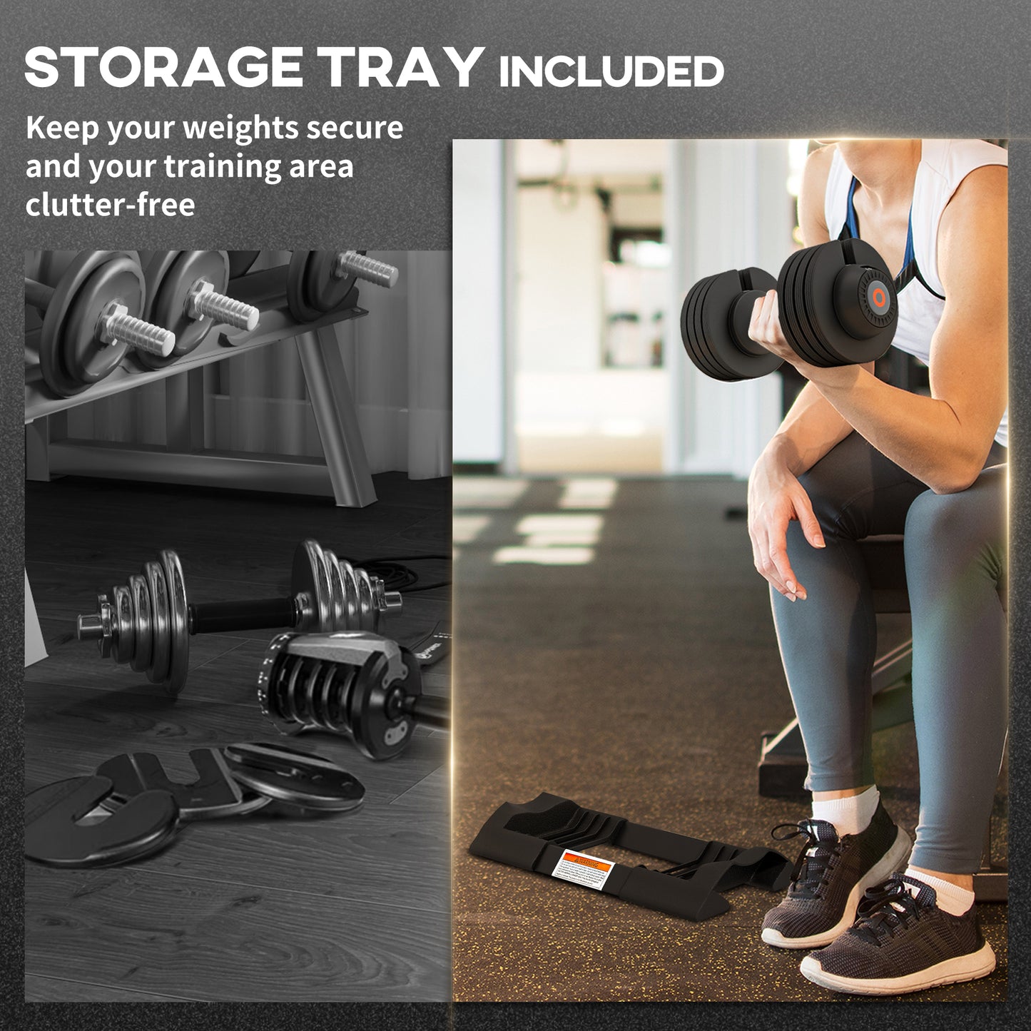 SPORTNOW 2 X 24KG Adjustable Dumbbells Set, 4-in-1 Weights Set With Storage Tray And Non-Slip Handle, Home Gym Fitness Equipment, Black
