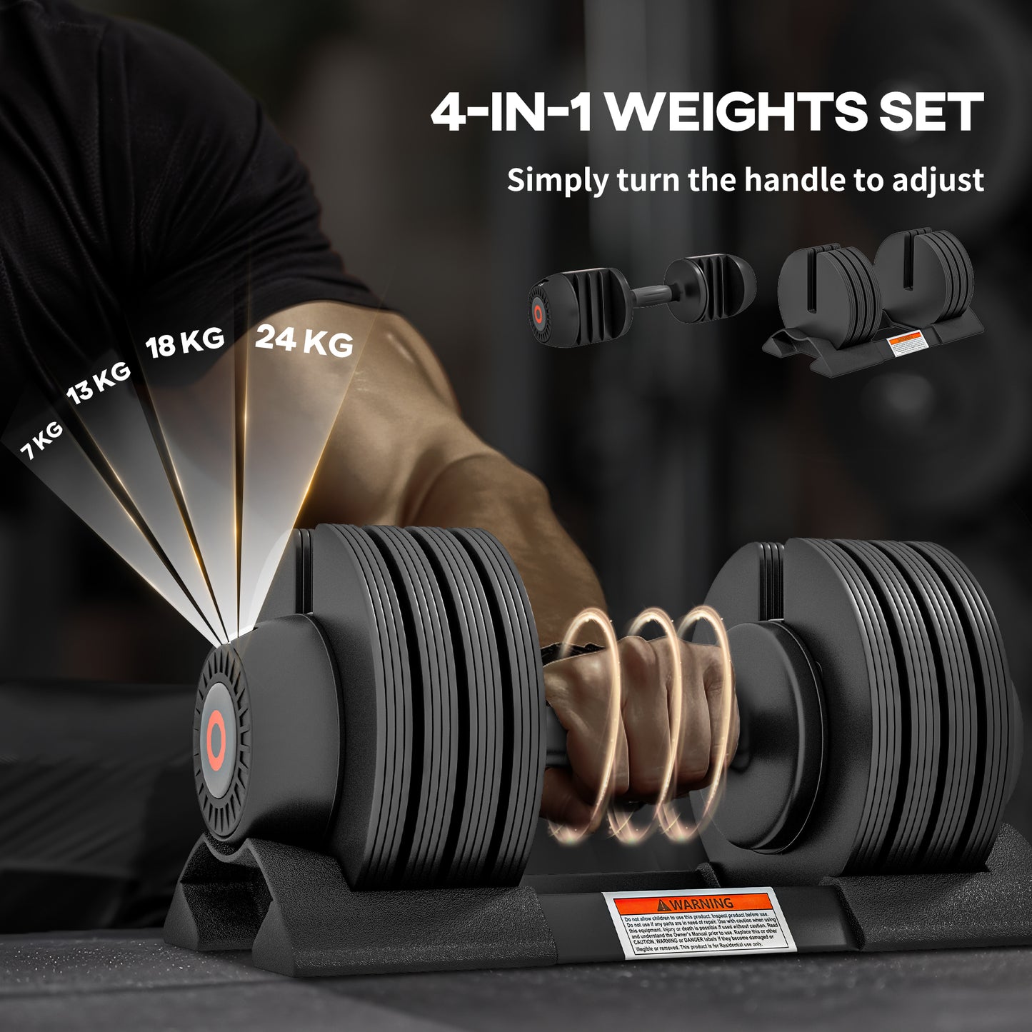 SPORTNOW 2 X 24KG Adjustable Dumbbells Set, 4-in-1 Weights Set With Storage Tray And Non-Slip Handle, Home Gym Fitness Equipment, Black